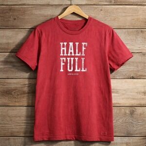 Life is Good Mens XL Red Half Full Crusher Graphic T-Shirt Short Sleeve Cotton